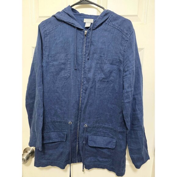 Kenar 100% Linen Women's Lightweight Blue Hooded Anorak Granny core Boho Jacket - Picture 2 of 9